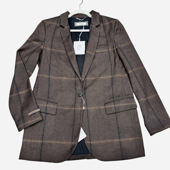 Peserico Made in Italy Brown Plaid Wool-Blend Single-Button Blazer Jacket UNISEX - Picture 2 of 6